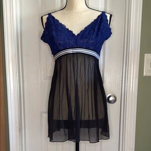 Elegant Blue and Black Lace Chemise